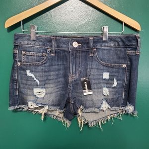 Express Shortie Low Rise Distressed Jean Short Women's Sz 6 Dark Wash